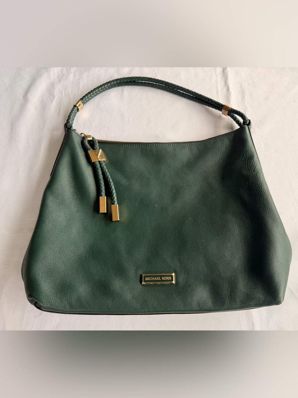 Michael Kors Lexington Large Dark Green Leather Shoulder Bag Gold Accents